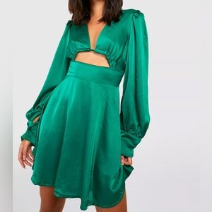 Cut Out Green Satin Dress